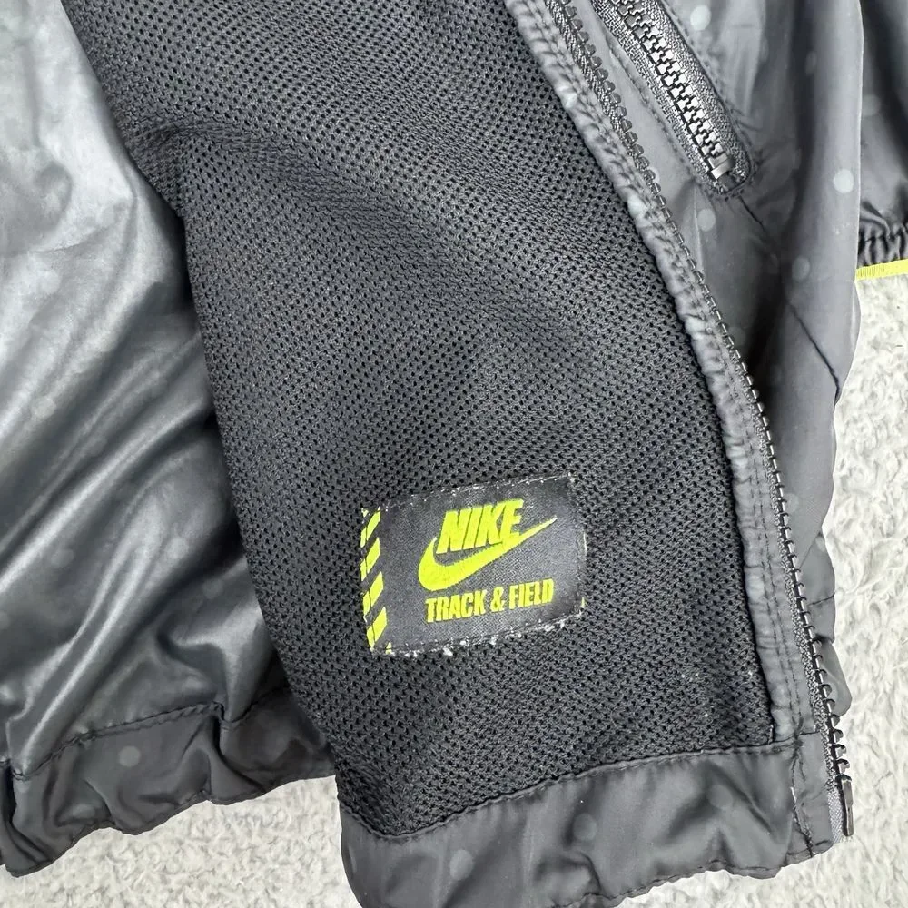 Nike Jacket Women's Large Black T/F Printed Wind‎ Runner Hooded Full Zip Active